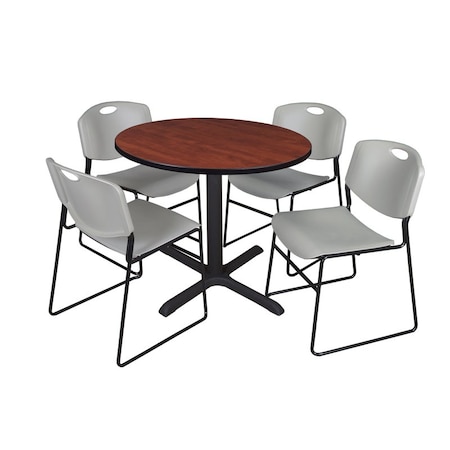 Cain Cain Round Table & Chair Set, Wood, Metal, Polypropylene Top TB36RNDCH44GY